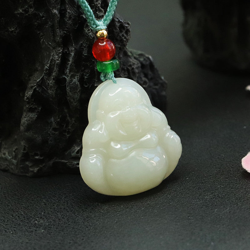 Jewelry Piece: Handcrafted Hotan Jade Buddha Pendant with Sterling Silver Chain