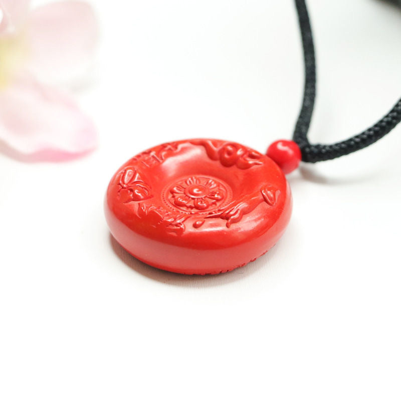 Cinnabar Heart Sutra Lotus Ping An Buckle Pendant Red Sand Pendant