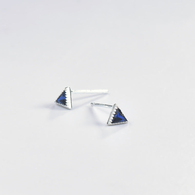 Triangular Blue Zircon Sterling Silver Stud Earrings