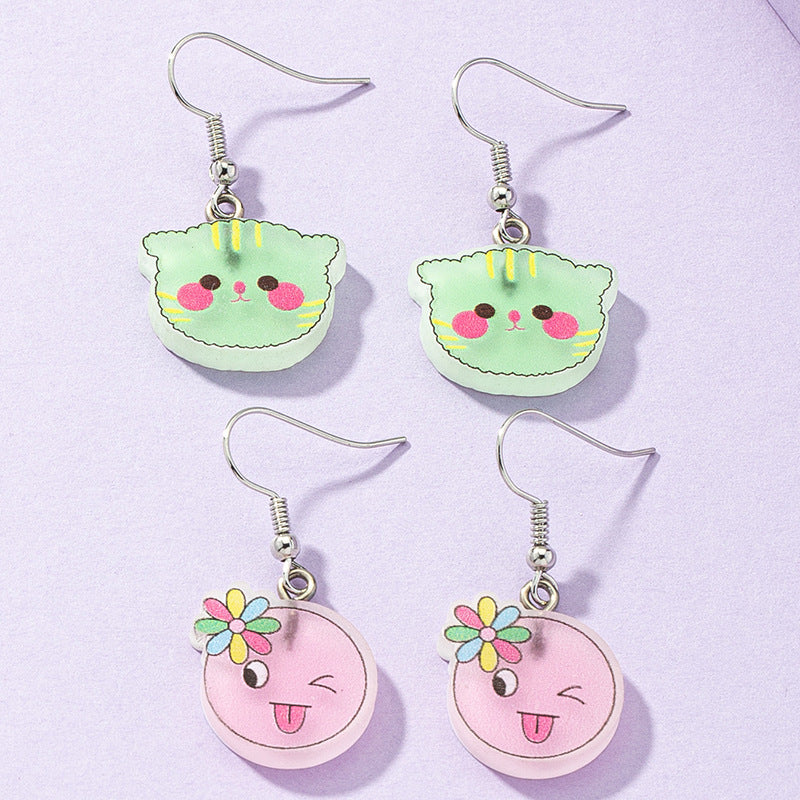 Charming Cat Smiley Earrings Set with Cross-border Instagram Fashion Flair