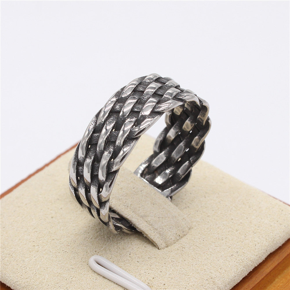 Retro Viking Weave Pattern Titanium Steel Ring for Men