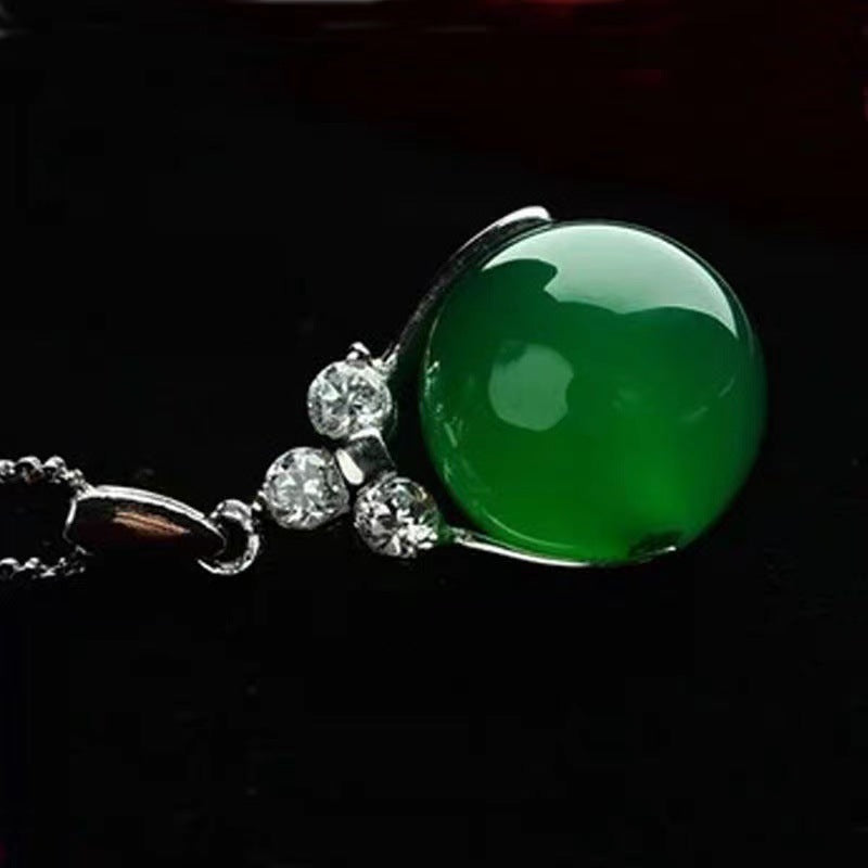 Green Chalcedony Bead Sterling Silver Pendant