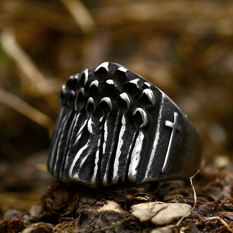 Titanium Steel Retro Punk Ring for Men - Cross-Border Death Cloak Design