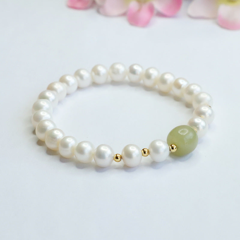 Jade and Freshwater Pearl Sterling Silver Bracelet - Fortune's Favor Collection