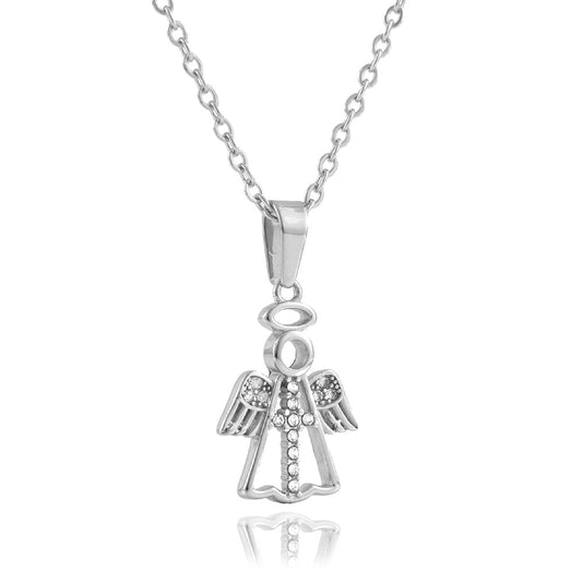 Titanium Steel Angel Wing Cross Pendant Necklace for Women - Personalized Punk Fashion Trend