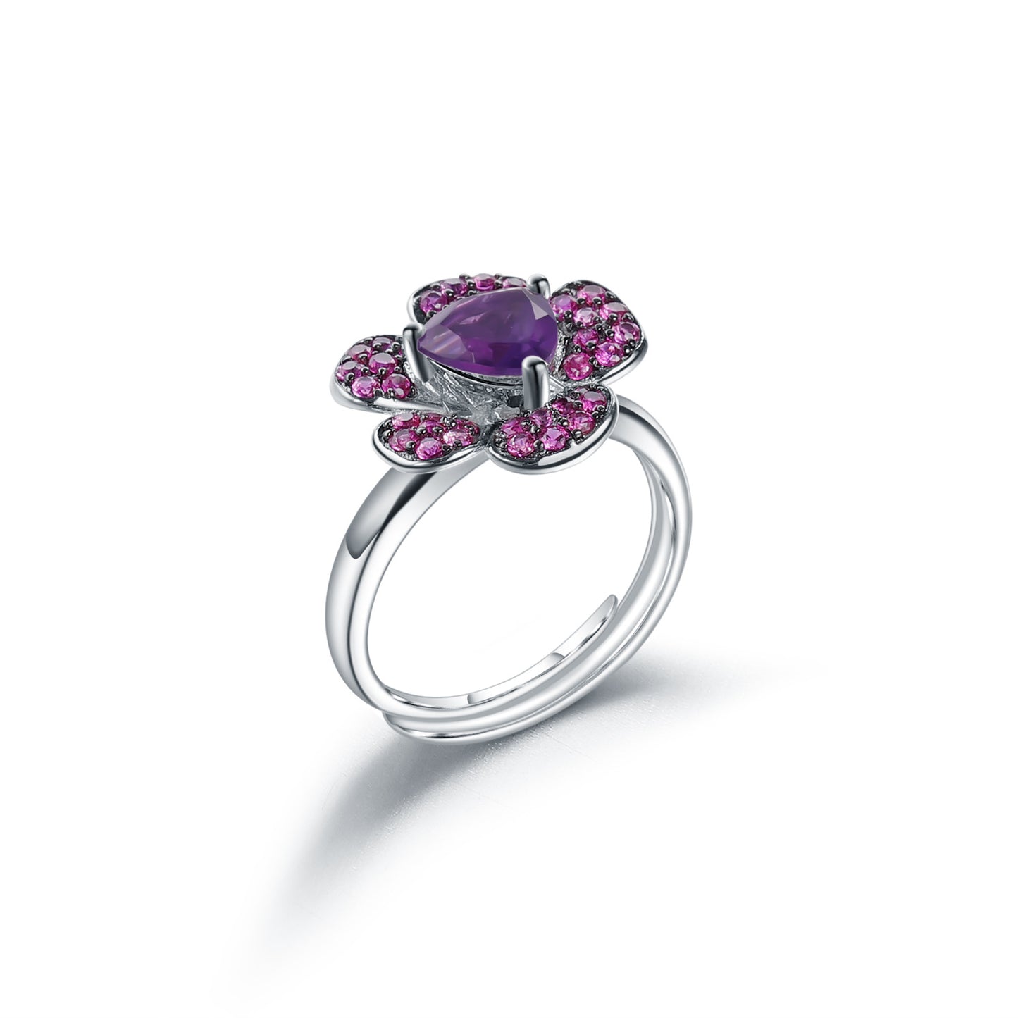 Flower Blossom Natural Gemstones Silver Ring