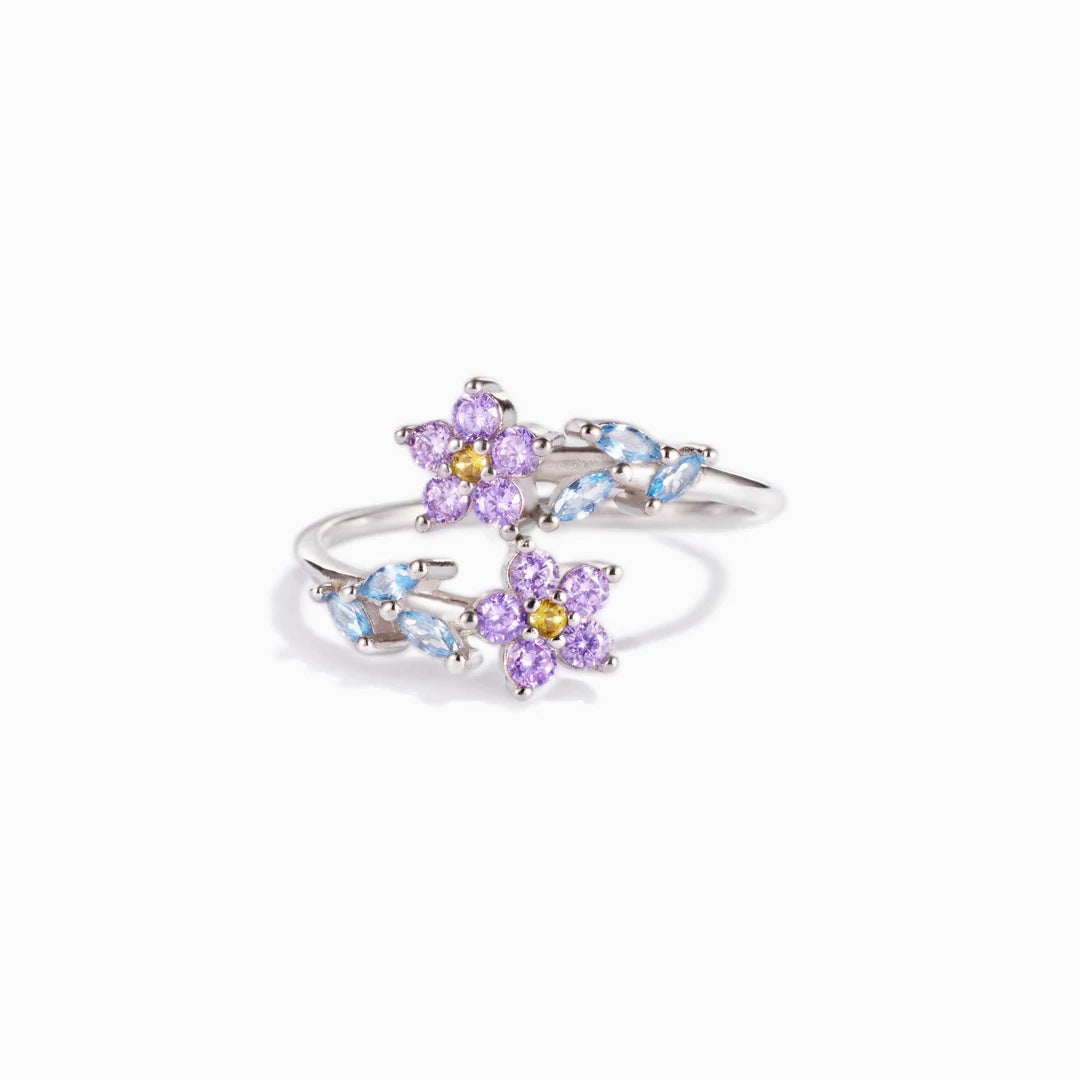 Colourful Zircon Leaf Flower Opening Sterling Silver Ring