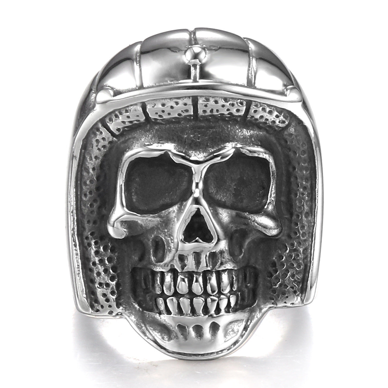 Titanium Steel Pilot Skull Ring - Retro-Inspired Men's Accessory