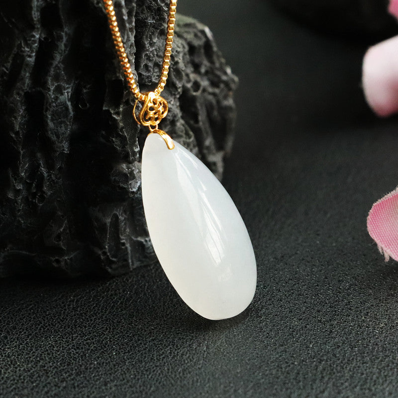 Elegant White Jade Water Drop Pendant Necklace