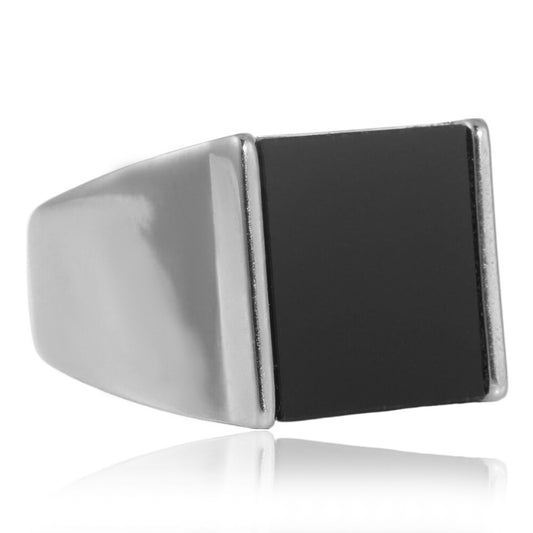 Titanium Steel Retro Square Black Stone Ring for Men - Trendy European and American Jewelry