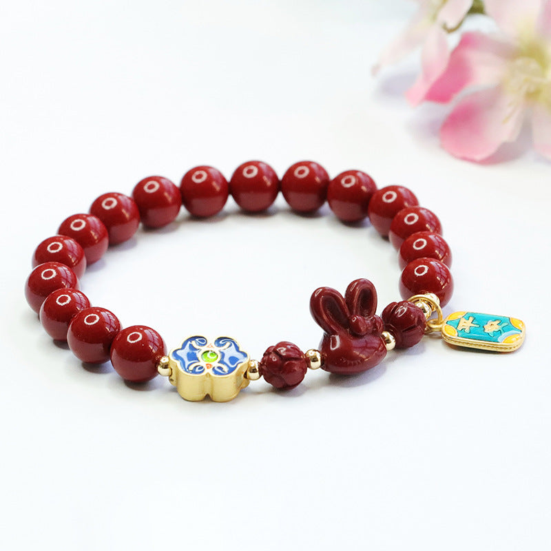 Auspicious Clouds Cinnabar Stone Rabbit Head Bracelet