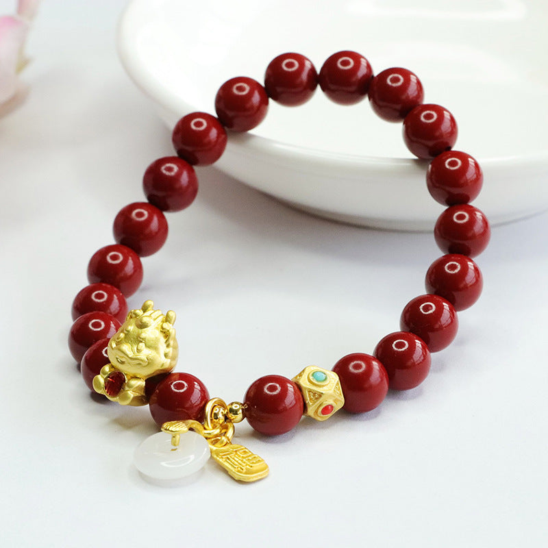 Cinnabar and Jade Dragon Bracelet - Fortune's Favor Collection