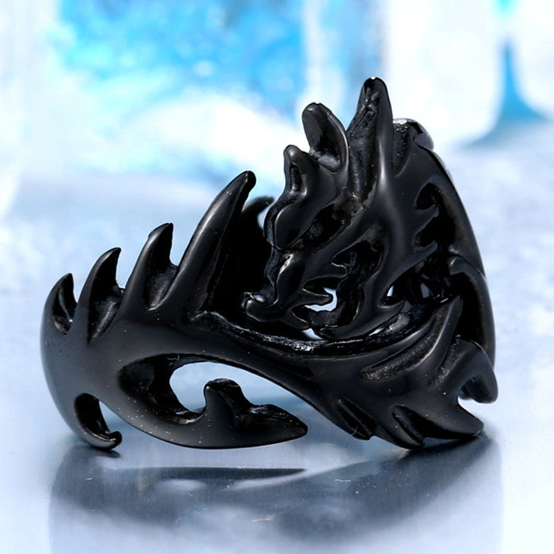 Bold Dragon-Design Stainless Steel Open Ring for Men - Customizable Titanium Jewelry Wholesale