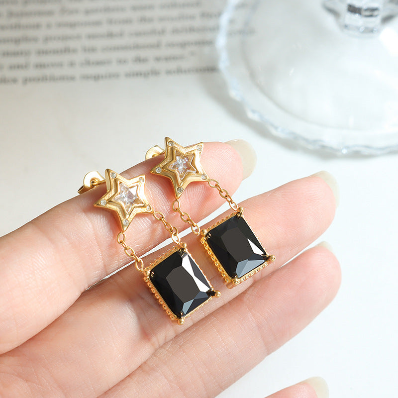 Luxurious Titan Gold-Plated Square Stud Earrings with Geometric Design