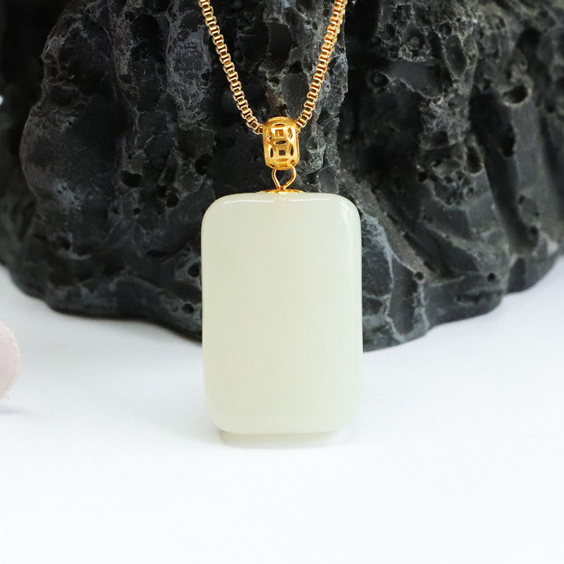 Elegant Sterling Silver Necklace with Natural Hetian Jade Pendant