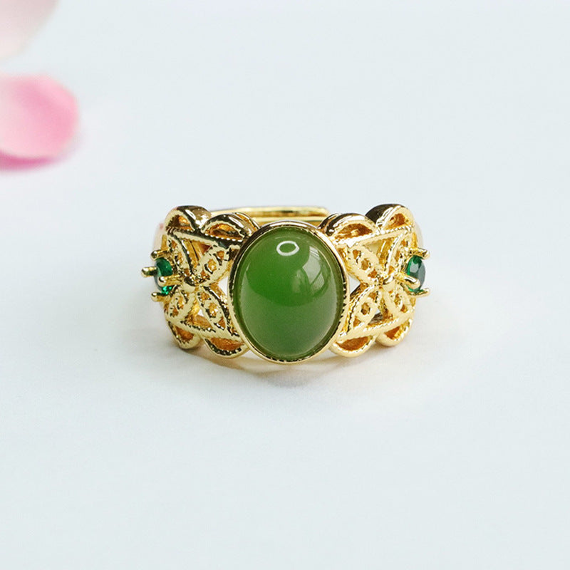 Fortune's Favor Hetian Jade Hollow Butterfly Ring in Green Ethnically Styled