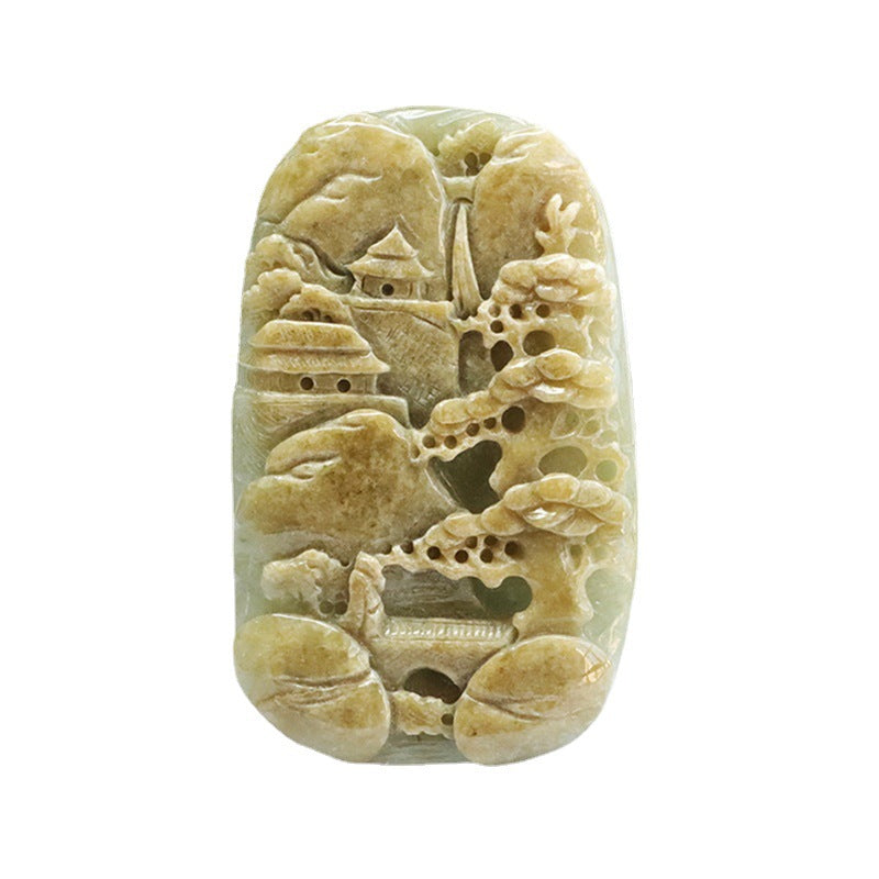 Myanmar Landscape Jade Pendant with Sterling Silver Needle