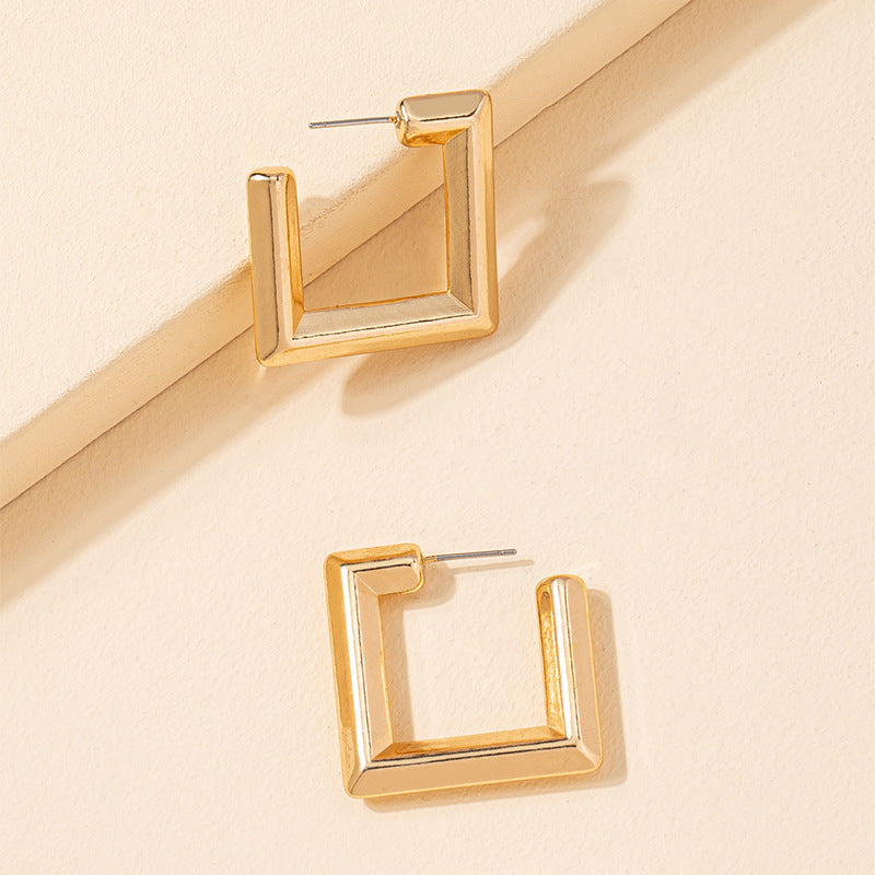 Square Metal Geometric Earrings with Asian Influence and Western Flair