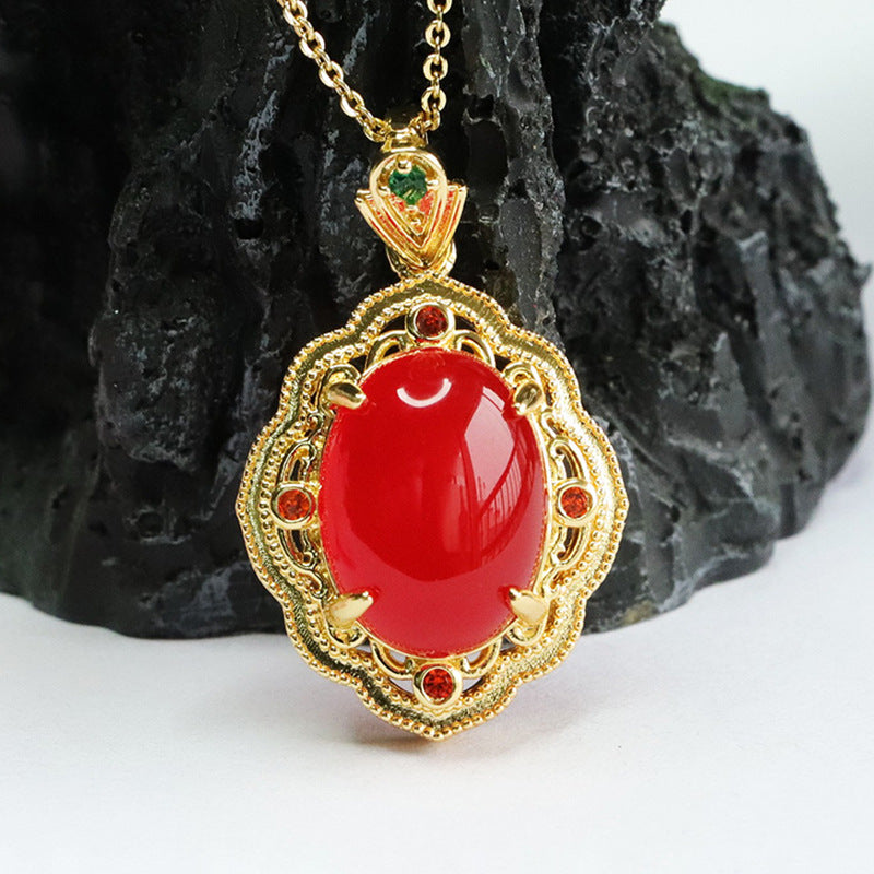 Vintage Golden Chalcedony and Agate Pendant Jewelry for Women