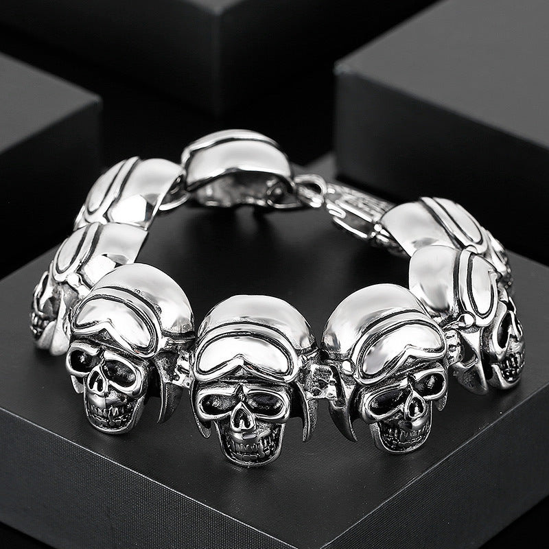 Edgy Rock Skull Titanium Steel Bracelet for Men - European and American Retro Style