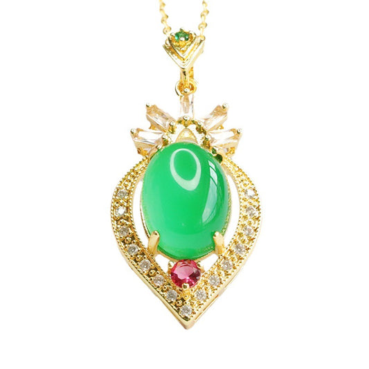 Emperor Green Chalcedony Zircon Peach Heart Pendant