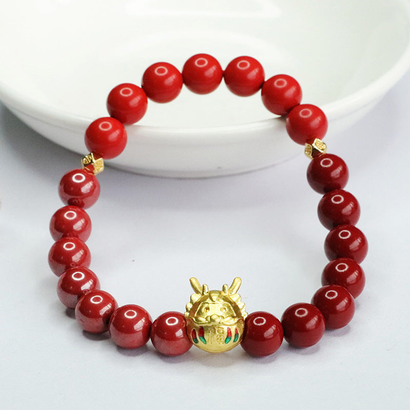 Retrospective Cinnabar Dragon Bracelet with Sterling Silver