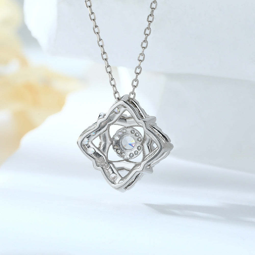 Round Zircon Double Rhombus Pendant Sterling Silver Necklace