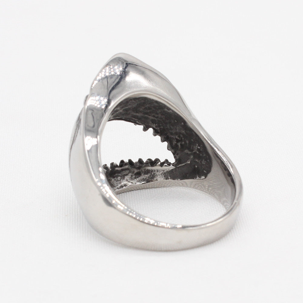 Open Mouthed Shark Titanium Steel Ring for Men