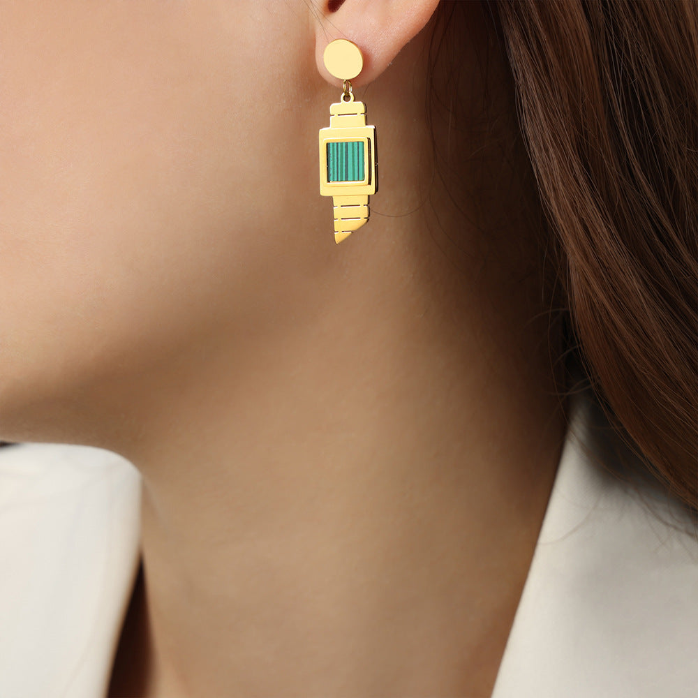 Golden Geometric Square Pendant Earrings for Women