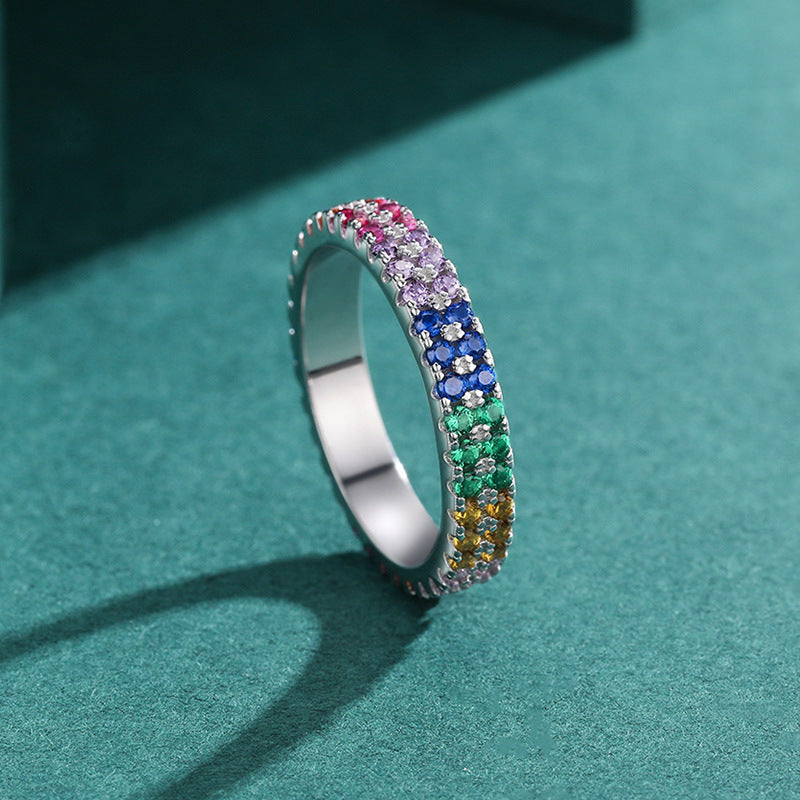 Sterling Silver Rainbow Zircon Stacking Ring for Women - Size 5-10