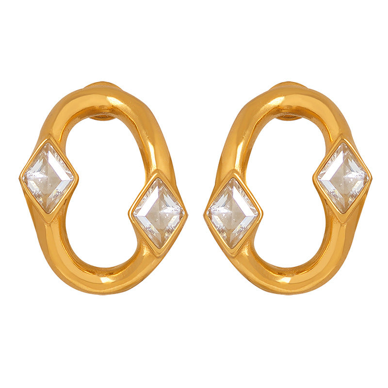 Elegant Titanium Steel Zircon Inlaid Earrings - Stylish Geometric Design