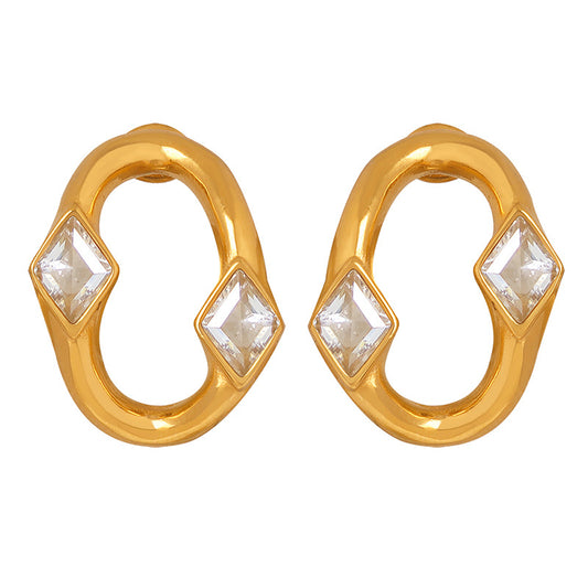 Elegant Titanium Steel Zircon Inlaid Earrings - Stylish Geometric Design