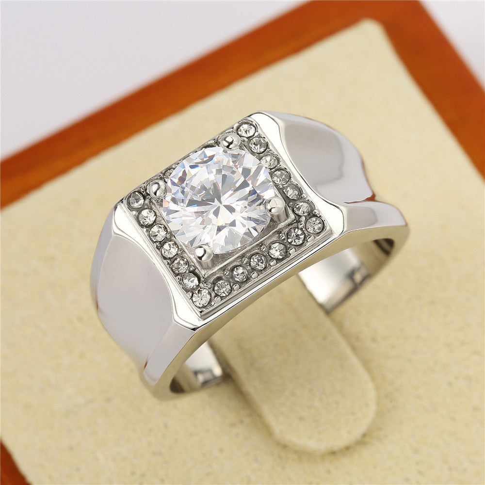 Stylish Zircon Titanium Steel Ring for Men's Wedding