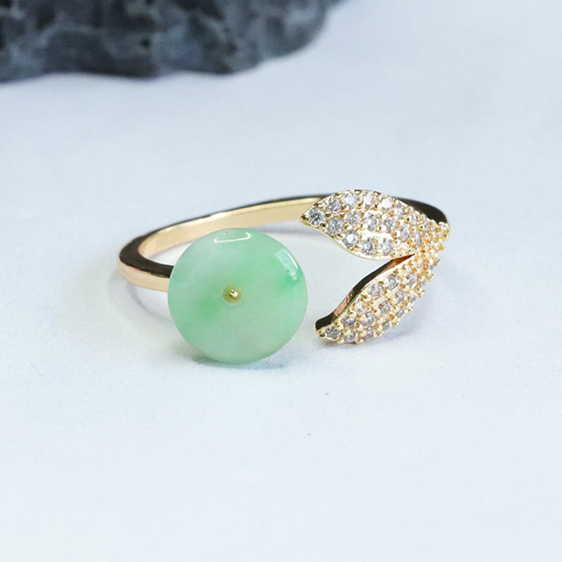 Golden Jade Ring - Adjustable Sterling Silver Green Ping An Buckle Myanmar A-grade Jade Fortune's Favor