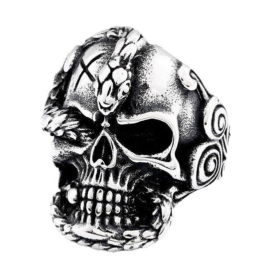 Skull and Snake Titanium Steel Ring for Men - Bold Retro Style Jewelry