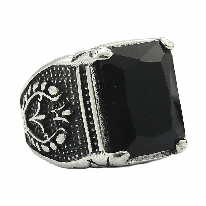 Trendy Multi-Color Zircon Titanium Steel Square Ring for Men and Women