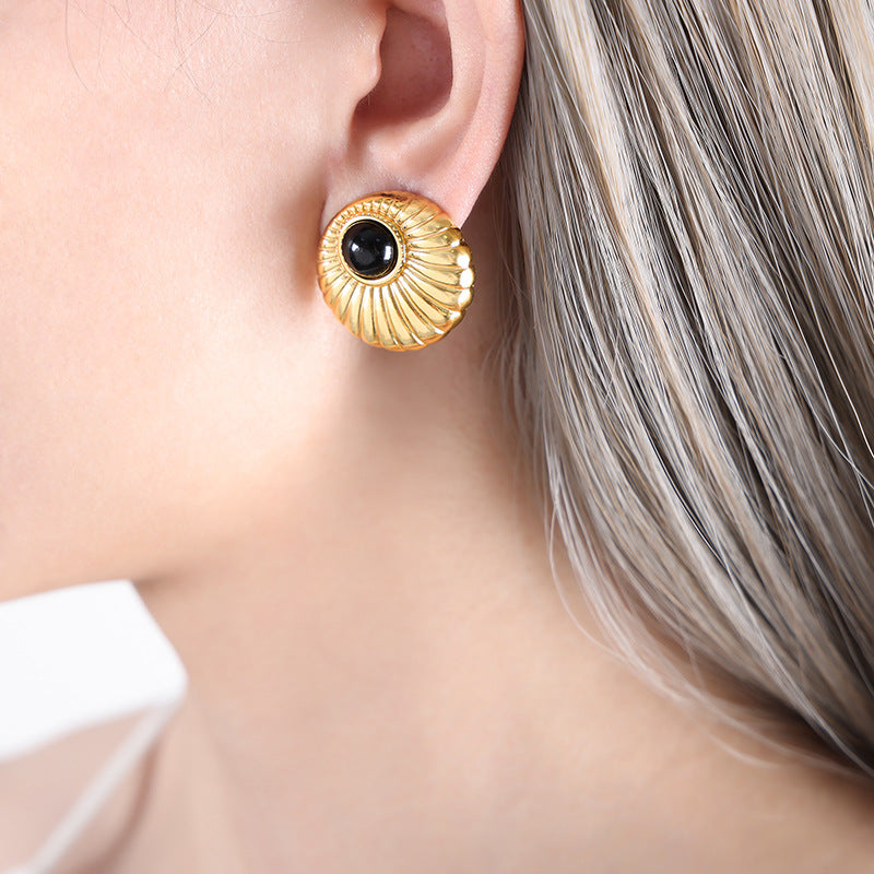 Golden Fan Threaded Line Earrings - Unique Creative Titanium Steel Jewelry