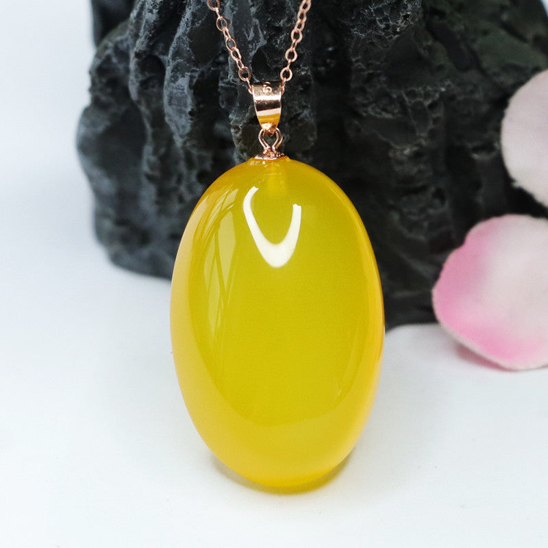 Pigeon Egg Yellow Chalcedony Sterling Silver Necklace with Rose Gold Accent