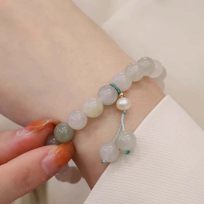 Tianshan Jade Bracelet with 8mm Beads - Sterling Silver Jewelry for Girlfriends