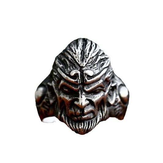 Retro Titanium Steel Men's Ring - Wukong Monkey King Design, Wholesale Fashion Accessory for Men