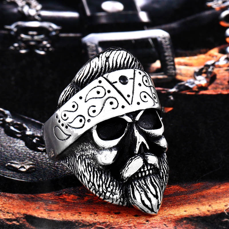 Custom Engraved Titanium Steel Skull Beard Ring - Stylish Retro Punk Accessory for Men, Bulk Availability