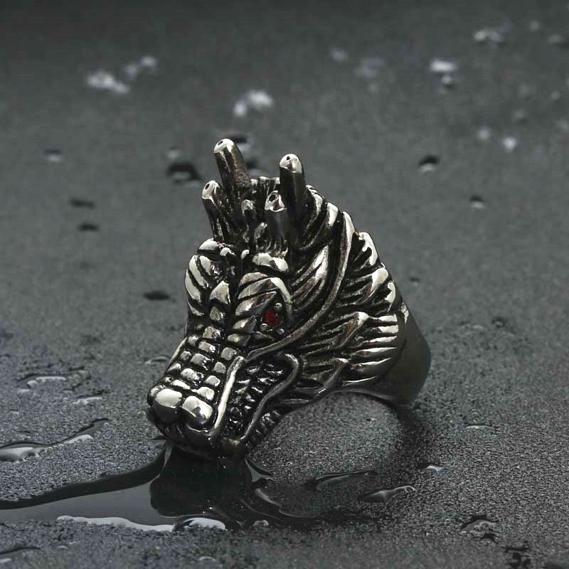 Titanium Steel Dragon Ring for Men – Retro Punk Chinese Style Domineering Faucet Jewelry