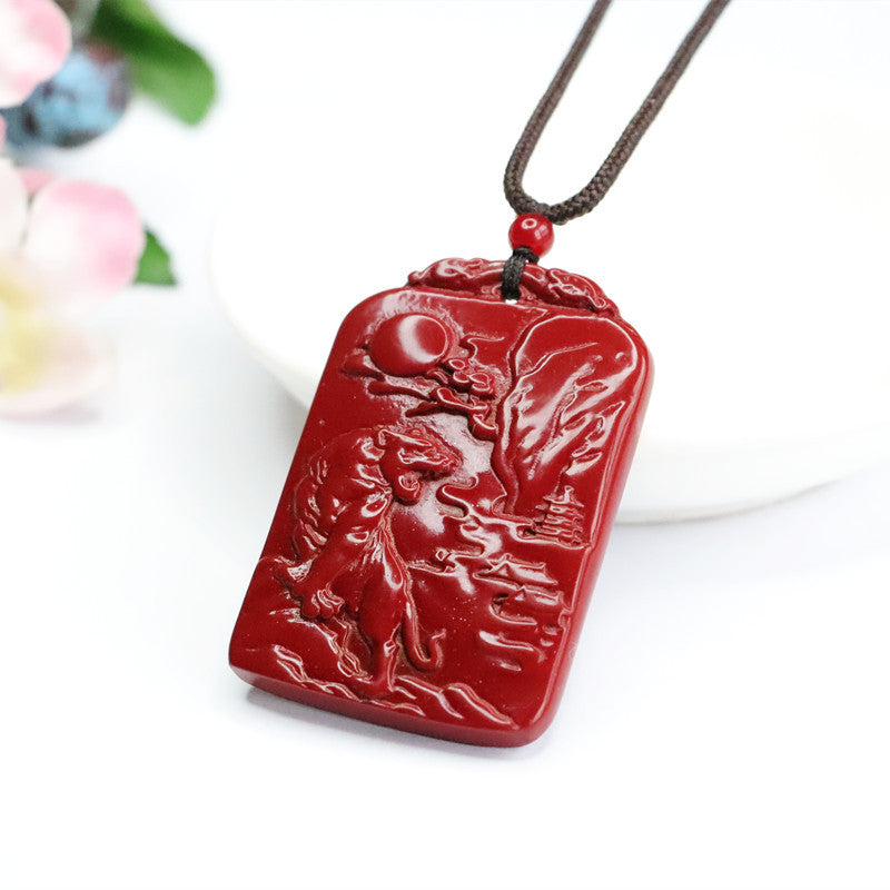 Cinnabar Pendant Rectangle Brand Tiger in The Mountain Pendant