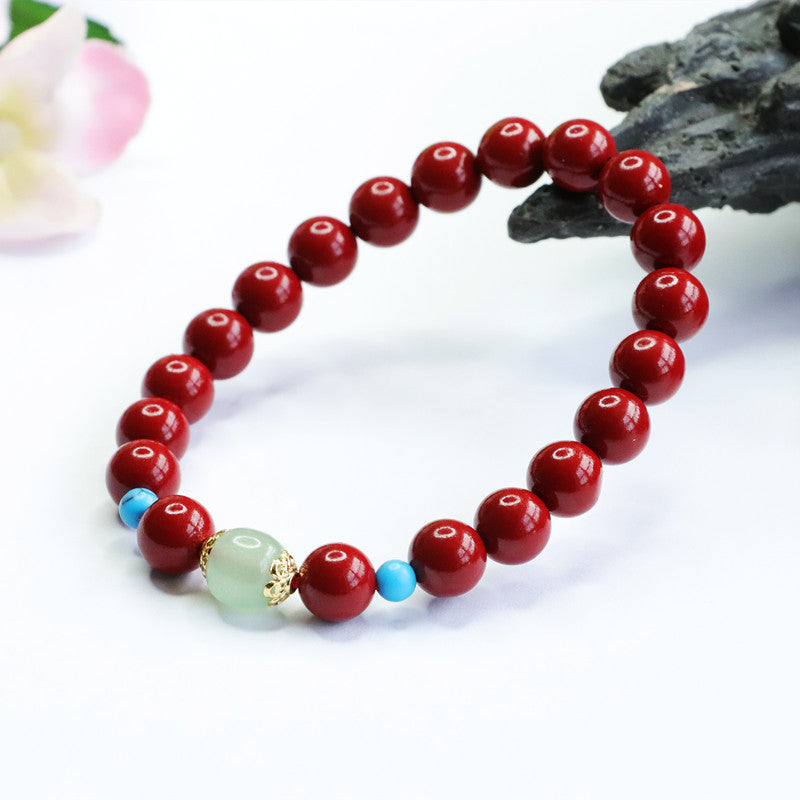 Cinnabar and Aventurine Jade Sterling Silver Bracelet