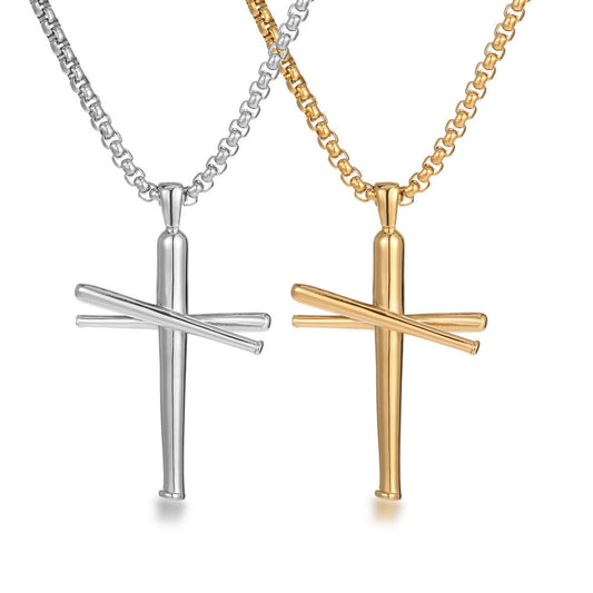 Trendy Men's Titanium Steel Cross Pendant Necklace - Hip-Hop Style in Gold and Silver