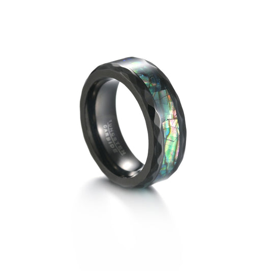 Black Rose Gold Tungsten Steel Men's Ring with Abalone Shell - Wholesale Jewelry for Men