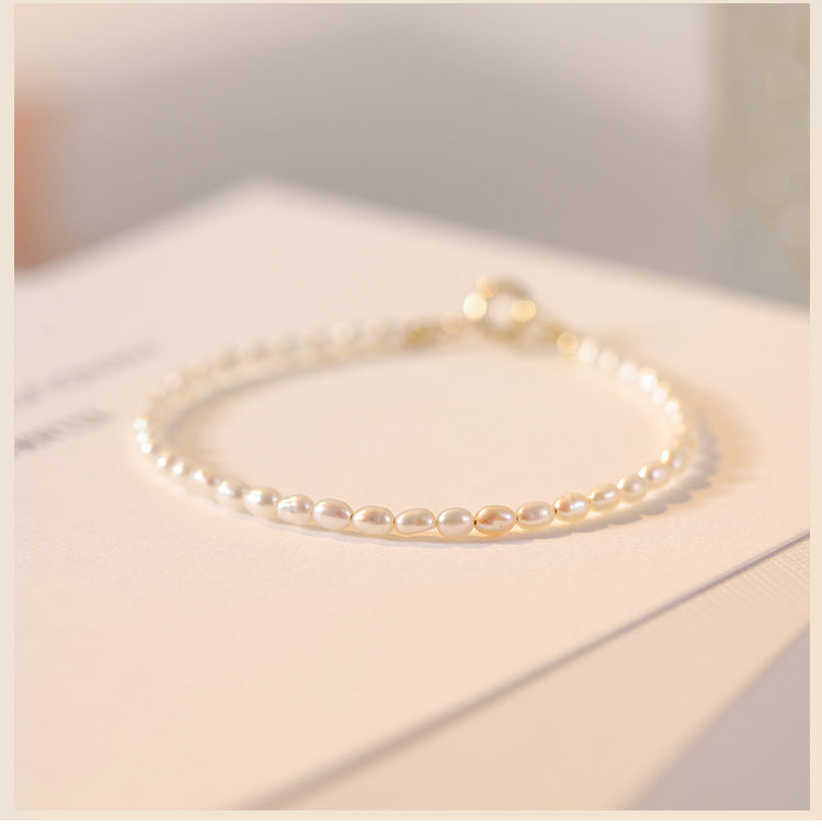 Exquisite Freshwater Millet and Small Pearl Bracelet for Women with 14k Gold Accents