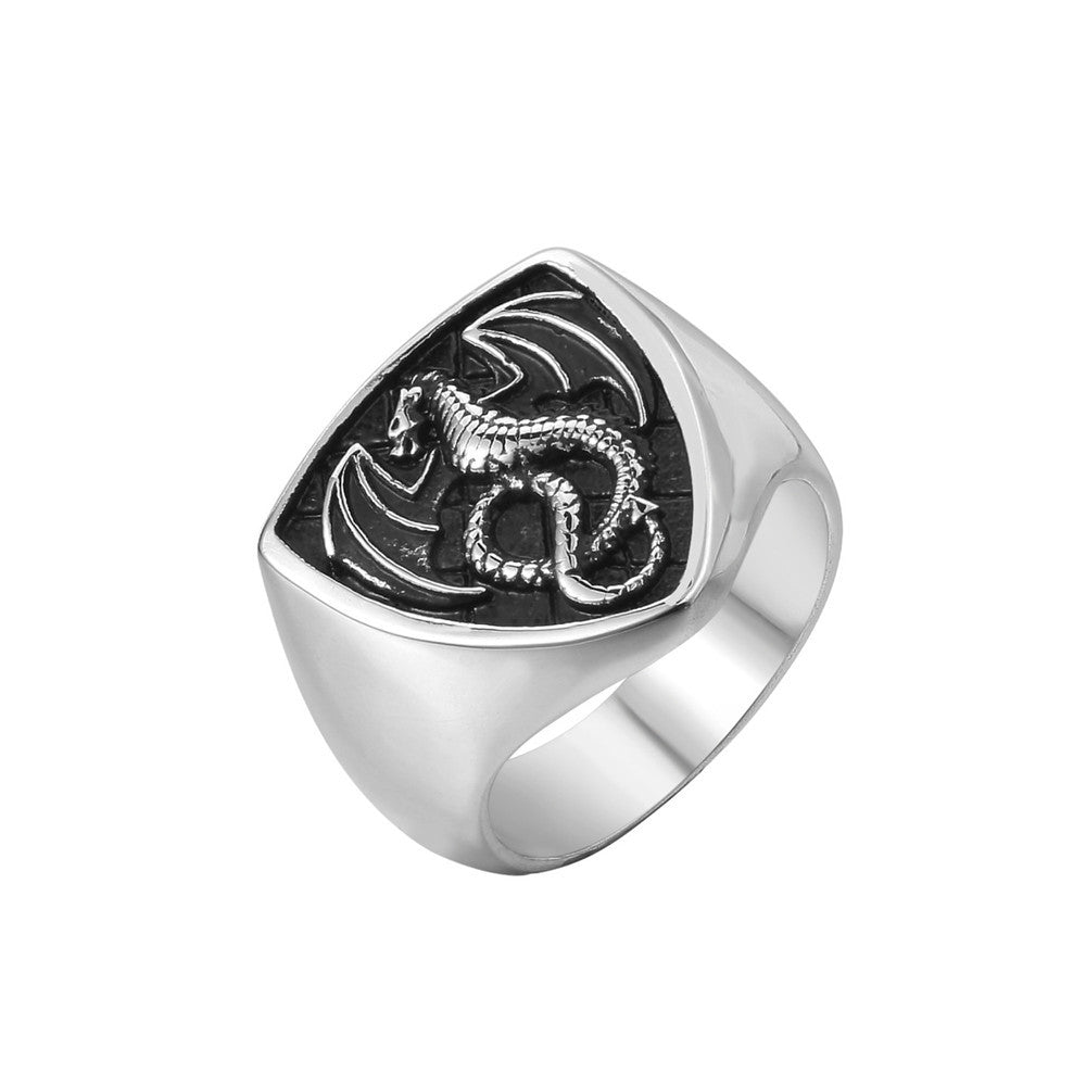 Flying Dragon Pattern Shield Titanium Steel Ring for Men