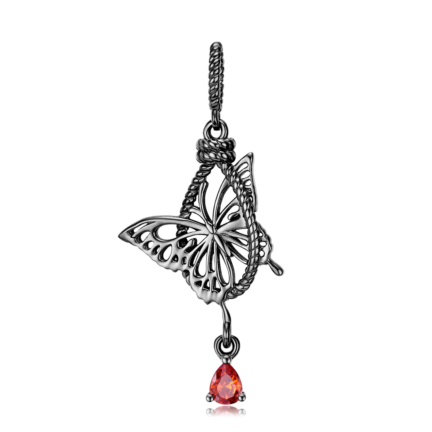 Rope Knot Butterfly Red Zircon Silver Necklace