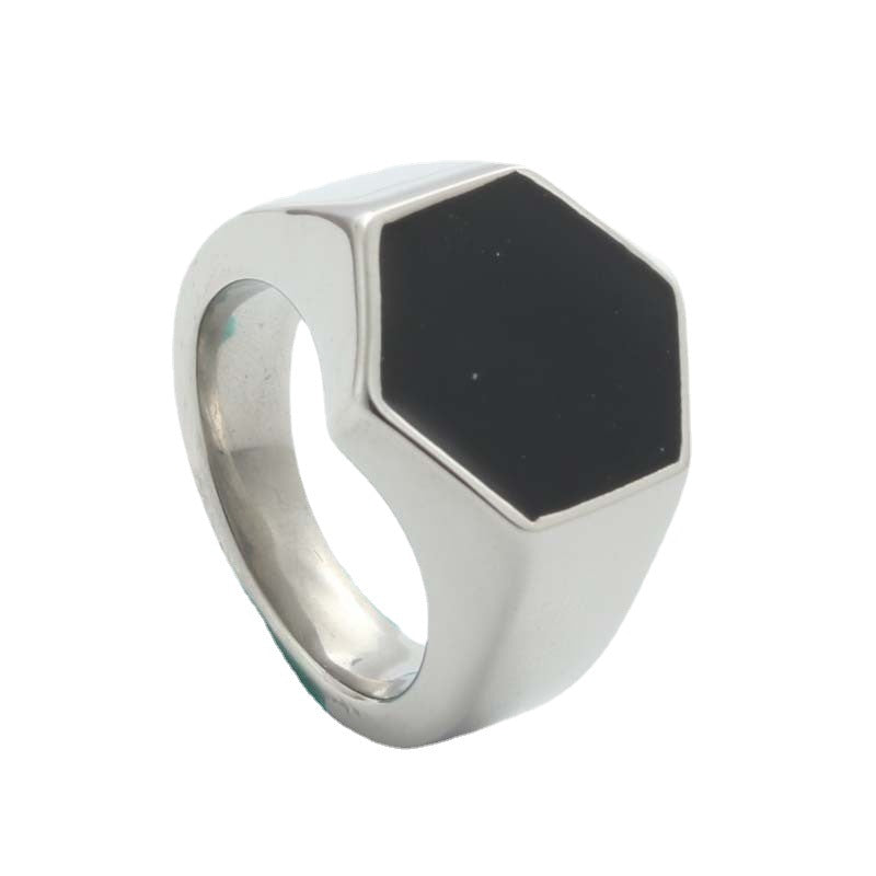 Titanium Steel Hexagonal Rhombus Ring for Men – Retro Trendy Stainless Steel Jewelry